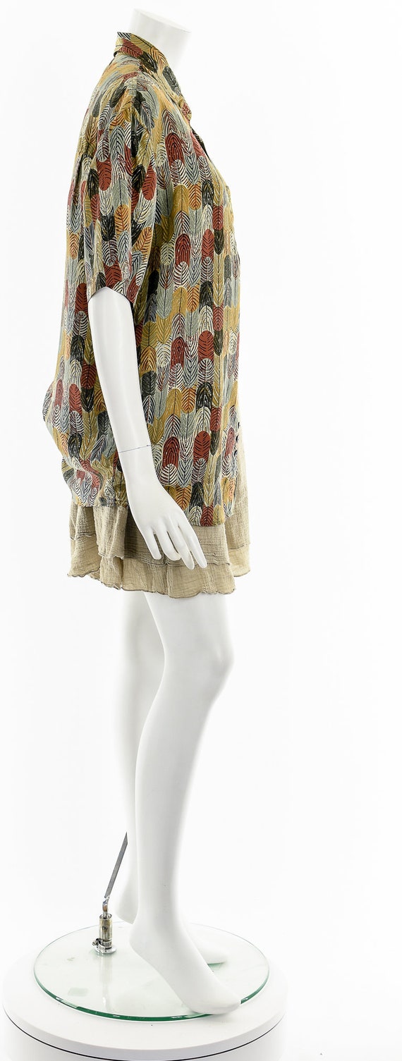 Feather Print Silk Button Down Shirt - image 5