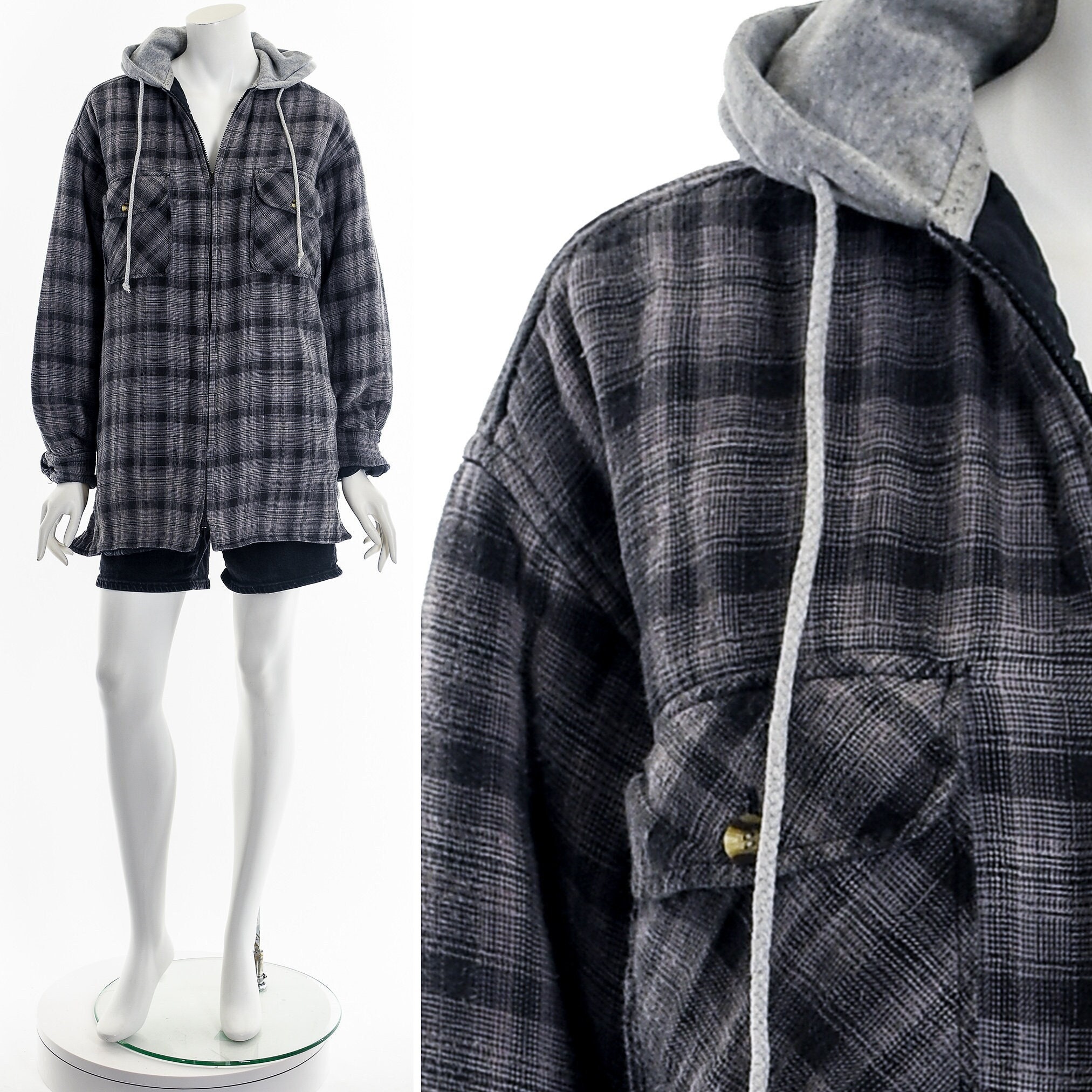Hooded 90s Flannel - Etsy