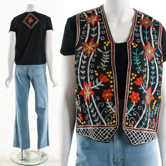 Vintage Hungarian Embroidered Vest, Floral Embroid