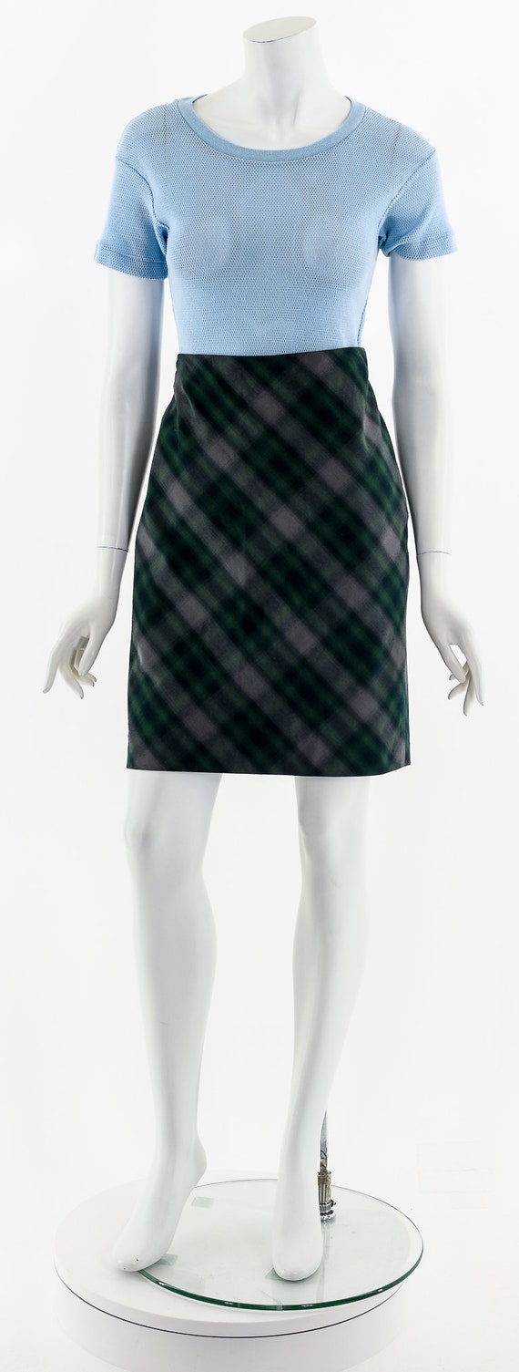 Y2K Late 90s Green Tartan Mini Skirt - image 4