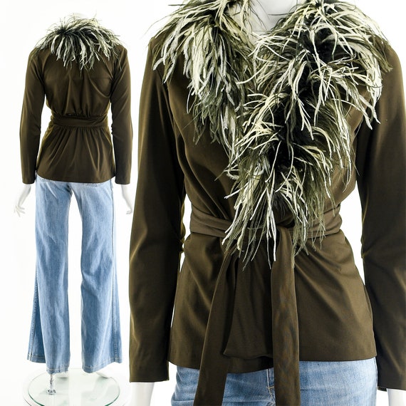 Ostrich Marabou Feather Jacket Dramatic Collar - image 3