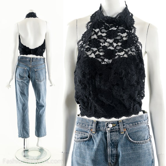Black Lace Halter,Halter Crop Top,Edgy Sexy Top,Bl