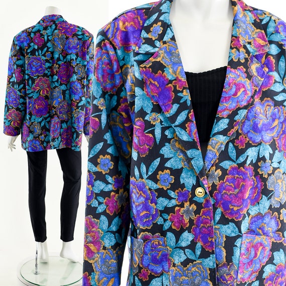 Bright Jewel Tone Floral 80s Jacket - image 3