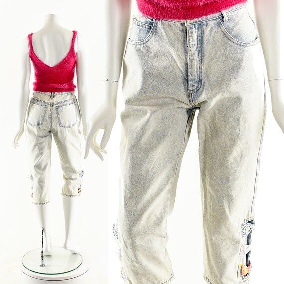 Acid Wash Jeans,High Waist Capris,Bow Tie Pants,8… - image 3