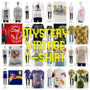 Mistero VINTAGE TShirt, Pacchetto stile T-shirt usato, Scatola grafica dell&#39;usato per T-shirt, Cucitura a punto singolo, T-shirt per bambini Y2K, anni &#39;80 &#39;90 &#39;00, T-shirt a fascia vintage