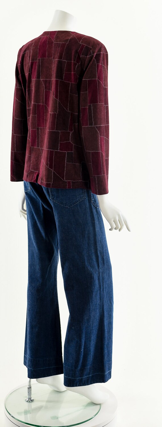 red patchwork jacket, leather suede jacket,box bl… - image 6