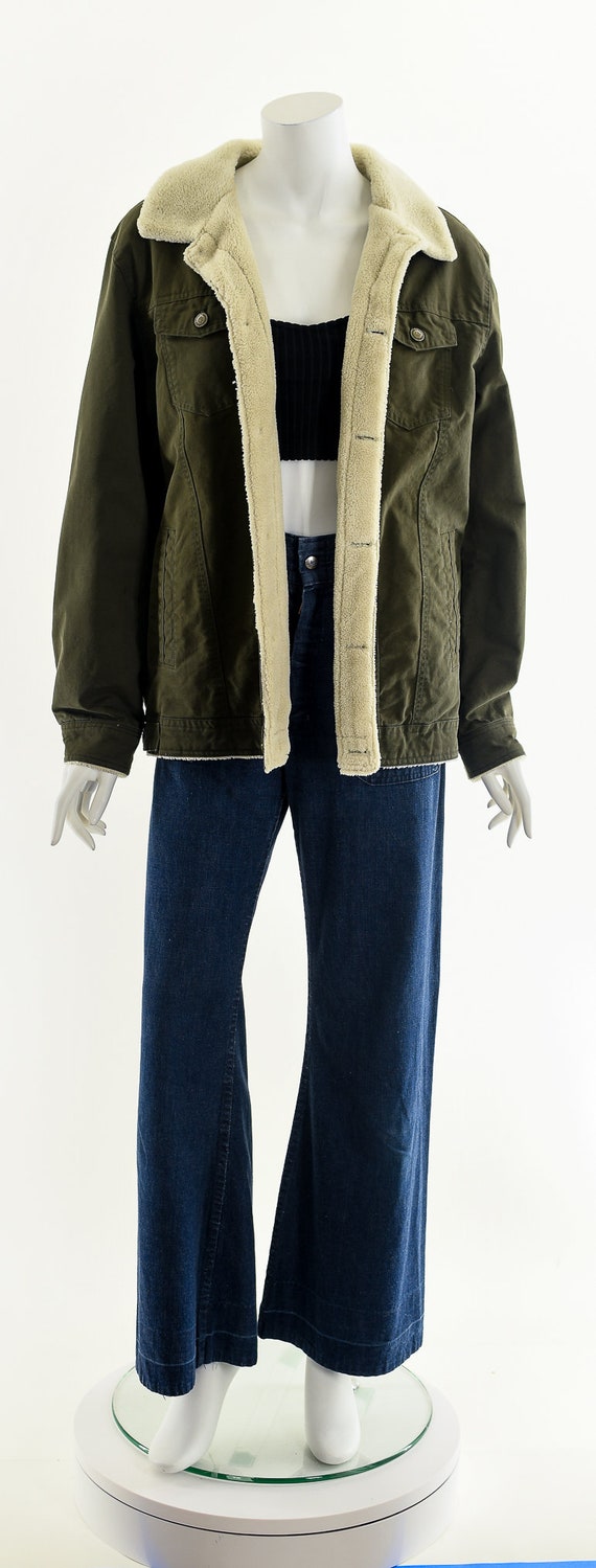 Olive Green Denim Sherpa-Lined Jacket - image 4