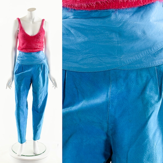Blue Suede Pants,Turquoise Leather Pants,Tuxedo I… - image 2