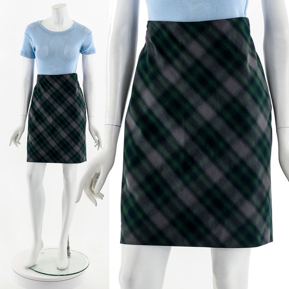 Y2K Late 90s Green Tartan Mini Skirt - image 1