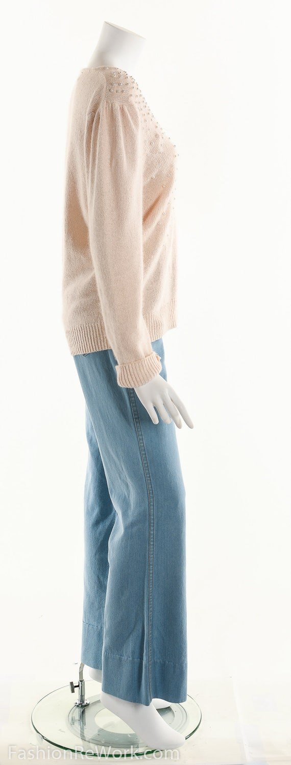 Beaded Pearl Pink Angora Rabbit Hair Sweater 80s … - image 4