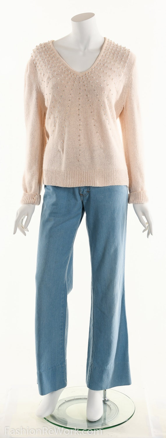 Beaded Pearl Pink Angora Rabbit Hair Sweater 80s … - image 2