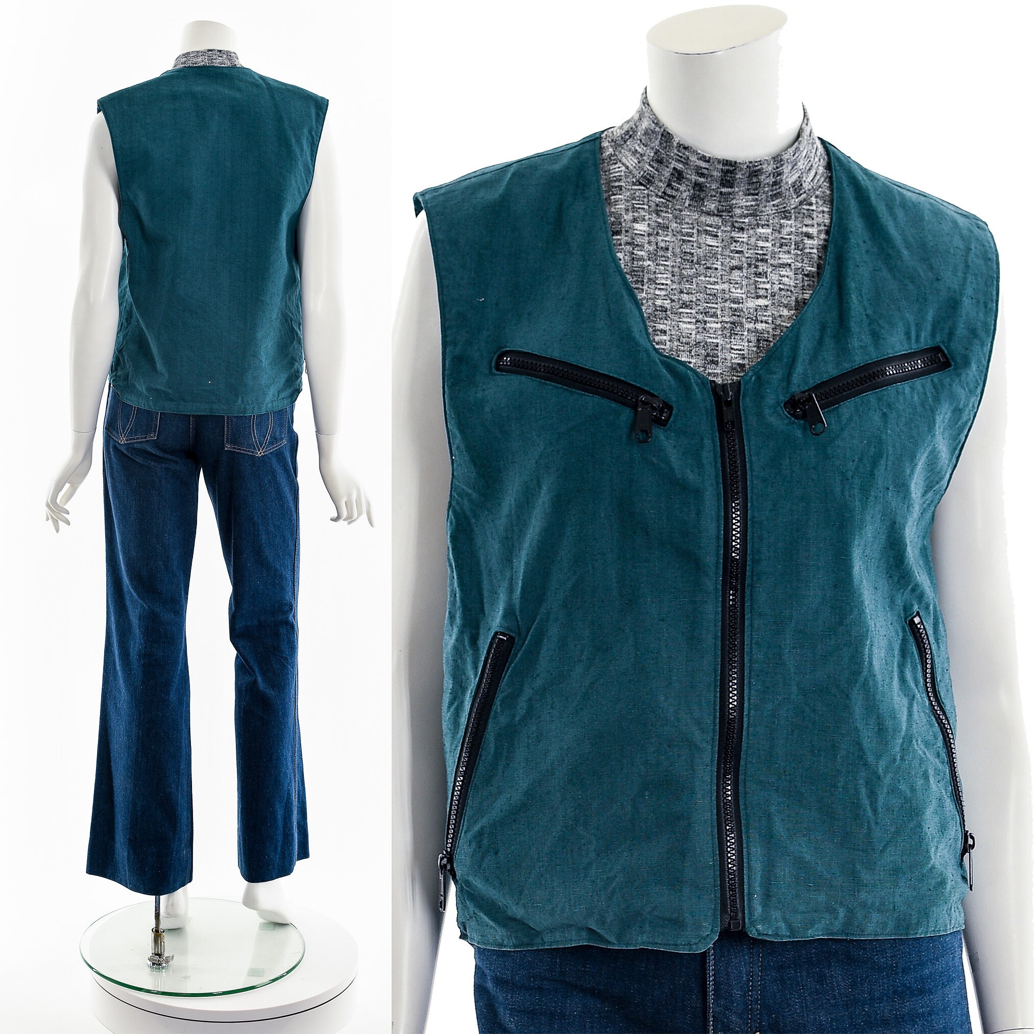 Green Hemp Utilitarian Zip up Vest - Etsy