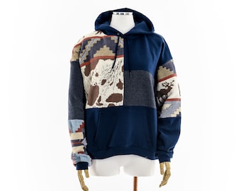 Southwest Wild West Moose Tapestry ReWork Tapestry Upcycle Hoodie