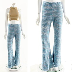 Space Dye Bell Bottoms,Vintage Bobbie Brooks Knit Pants,Boho Bell Bottoms,Baby Blue Flare Pants,Rainbow Knit Bellbottoms,Nubby Knit Pants image 2