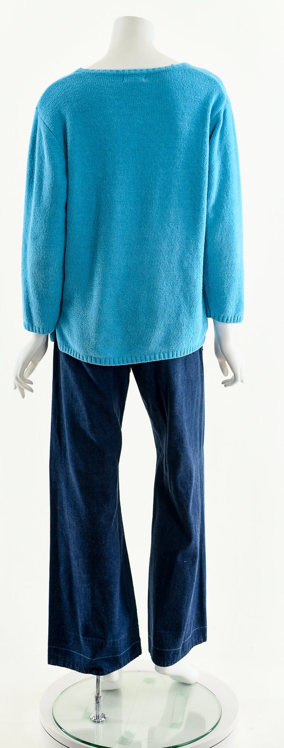 Aqua Blue Fuzzy Sweater, Asymmetric Pocket Sweate… - image 7