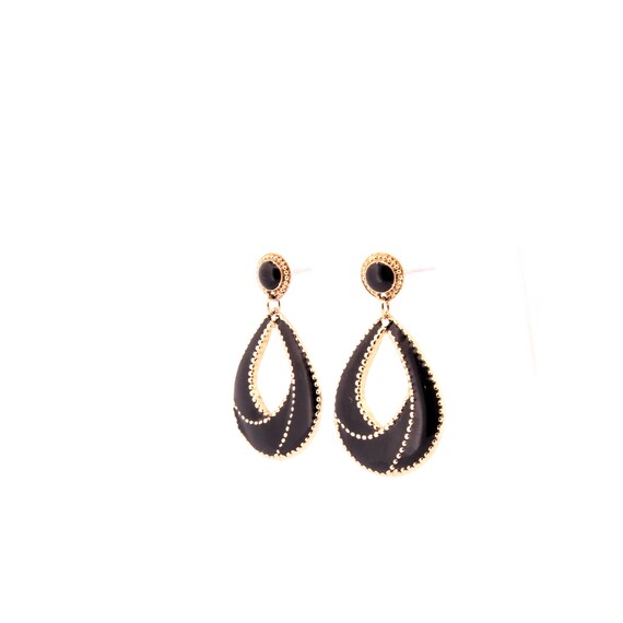 Black + Gold Tear Drop Dangly Earrings - image 2