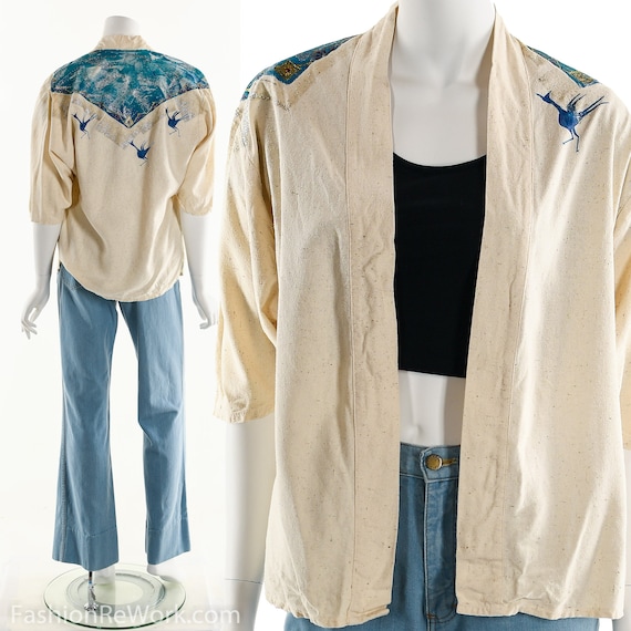 Raw Silk Kimono, Hand Painted Silk Cardigan, Silk