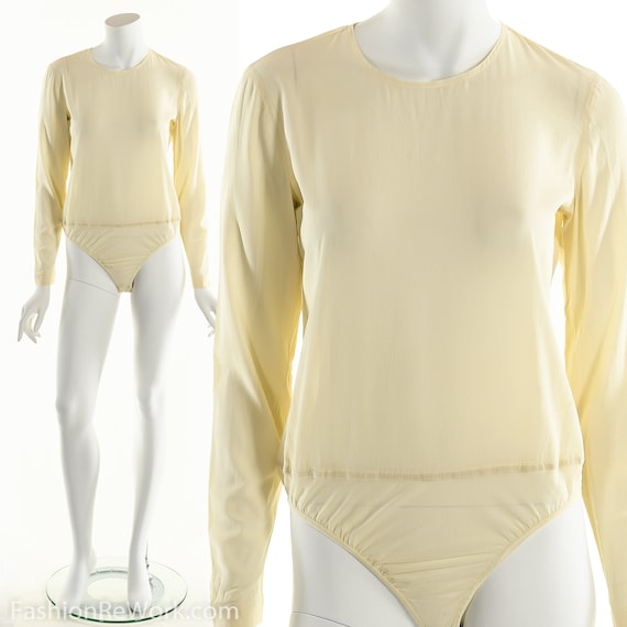 Donna Karan Bodysuit, Cream White Bodysuit, Silk B