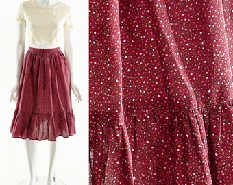 Red Prairie Skirt,Calico Floral Skirt,High Waist Skirt