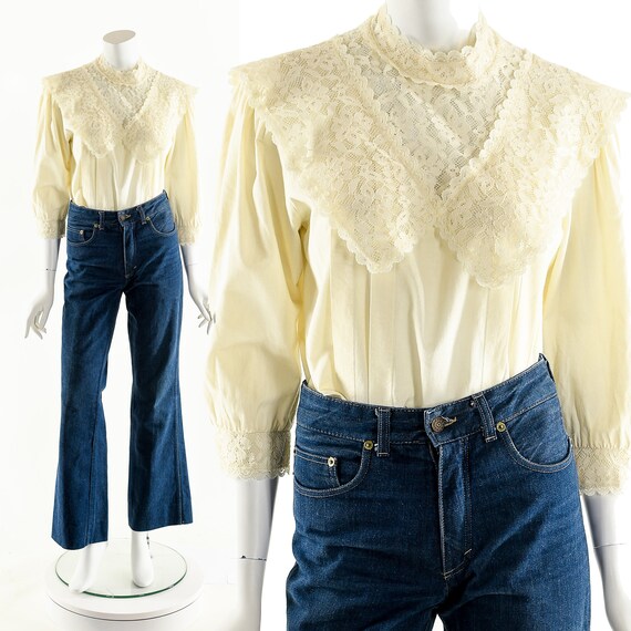 Vintage Victorian Blouse,High Neck Lace Top,Whims… - image 2