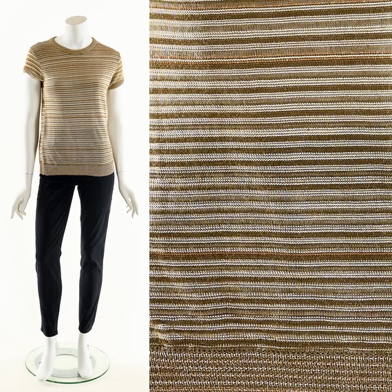 Silk Striped Top,60s Slinky Mesh Top,70s Baby Tee,