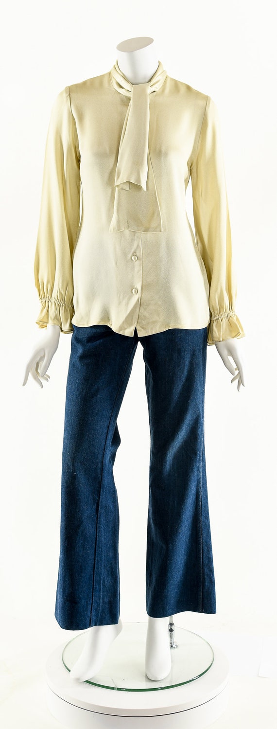 Cream Pirate's Blouse,50s Satin Crepe Blouse,Vint… - image 4