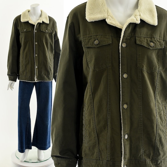 Olive Green Denim Sherpa-Lined Jacket - image 1