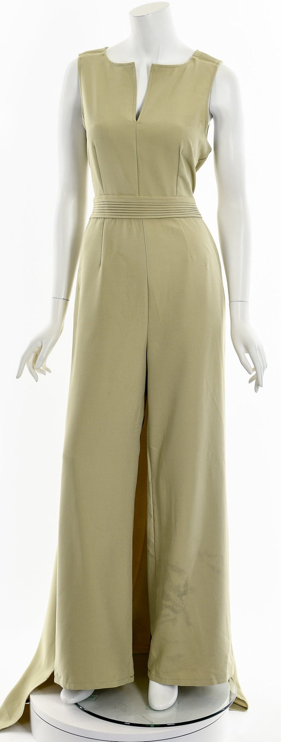 Tan Sleeveless Formal Jumpsuit with Train - image 4