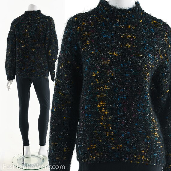 Metallic Dark Colorful Sweater,Hand Knit Turtlene… - image 2