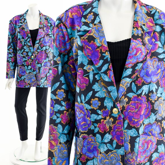 Bright Jewel Tone Floral 80s Jacket - image 2