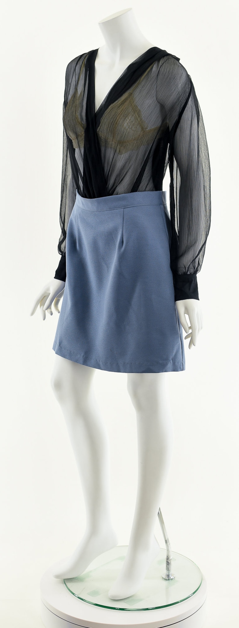 Blue Gray Skirt,90s Skater Skirt,Vintage A Line Skirt,High Waist Skirt,Vintage Mini Skirt,Vintage Scooter Skirt,Periwinkle Gray Skirt,Iconic image 10