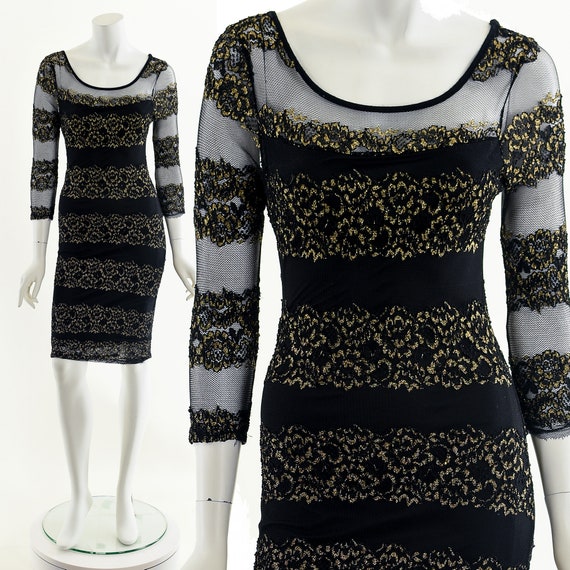 Black and Gold Mesh Bodycon Dress