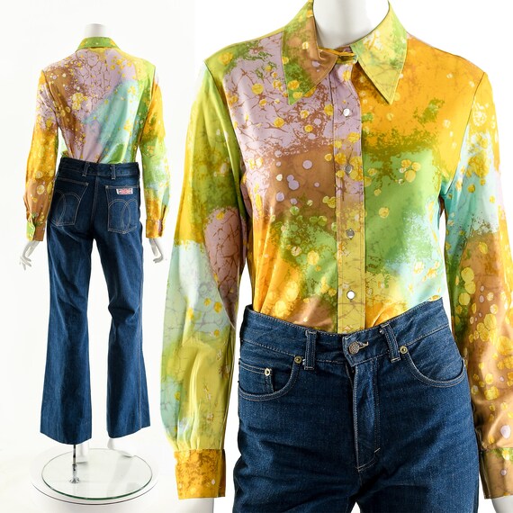 Pastel Rainbow Blouse,Abstract Novelty Print Top,… - image 3