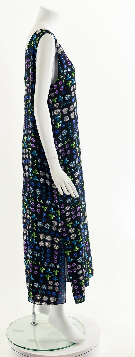 Navy Blue Printed Reversible Chiffon Maxi Dress - image 5