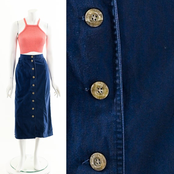 Navy Button Up Midi Skirt,Blue Sexy Button Skirt,… - image 3