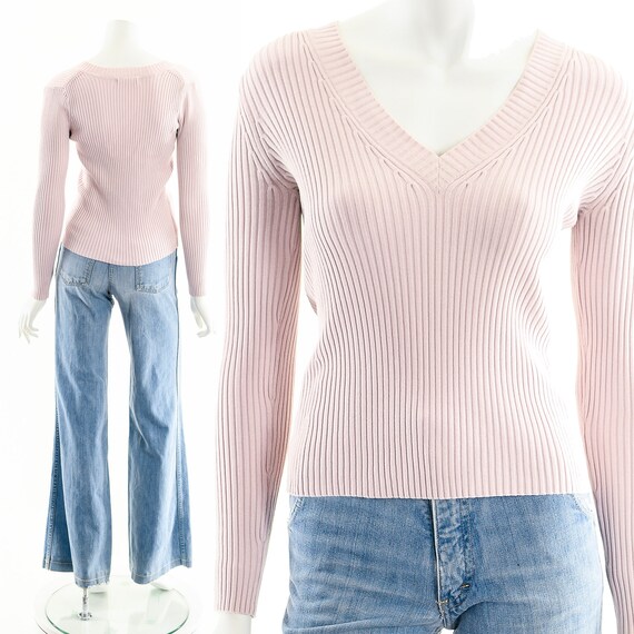 Y2K Baby Pink Ribbed sweater,90s Pink Ribbed Sweater,… Gem