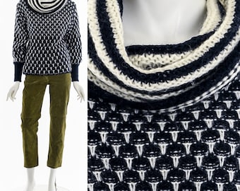 Navy and White Cowl Neck Sweater