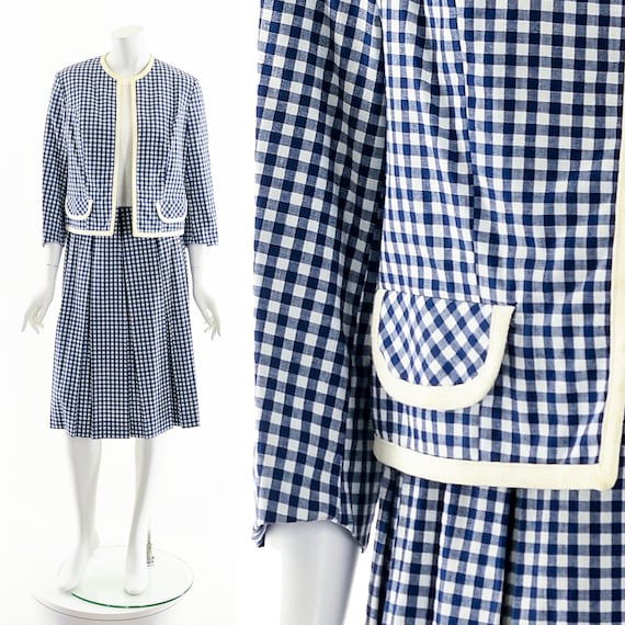 50s Blue Gingham Dress Set,50s Two Piece Dress,Vi… - image 3