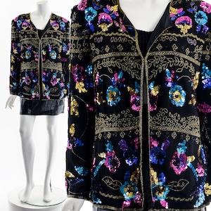 Black Silk Sequined Cardigan