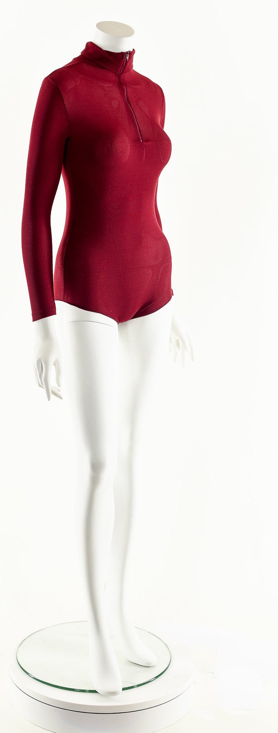 70's Dark Red Bodysuit,Long Sleeve Collared Bodys… - image 4