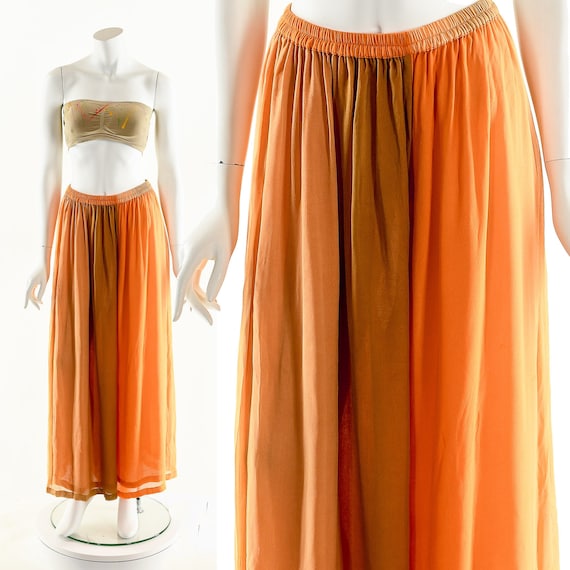 Watercolor Huge Silk Pants,Orange Ombre Palazzo Pa
