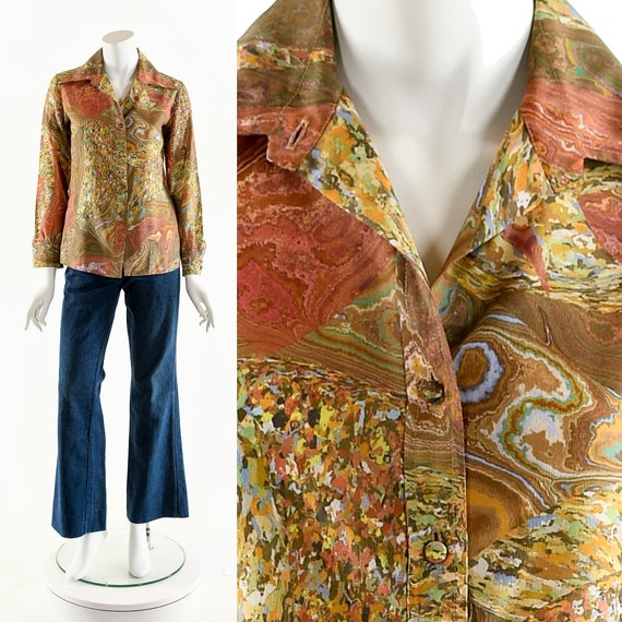 Crystal Geode Blouse,Marble Print Blouse,Rare Trip