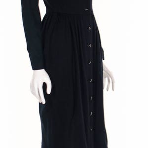 Vintage 50's Black Beaded Dress Plunging Neckline Black Wool Knit Dress Low Back Vixen Wiggle Dress Button Up Bombshell Retro Pin Up Dress S image 2