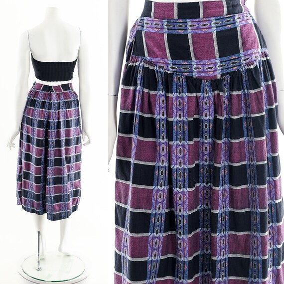 Purple Checkered Mini Skirt,Vintage Pleated Woven… - image 3