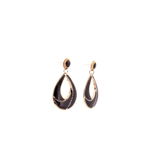 Black + Gold Tear Drop Dangly Earrings - image 8