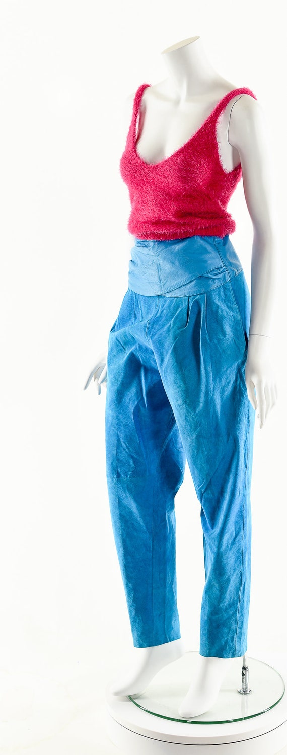 Blue Suede Pants,Turquoise Leather Pants,Tuxedo I… - image 10