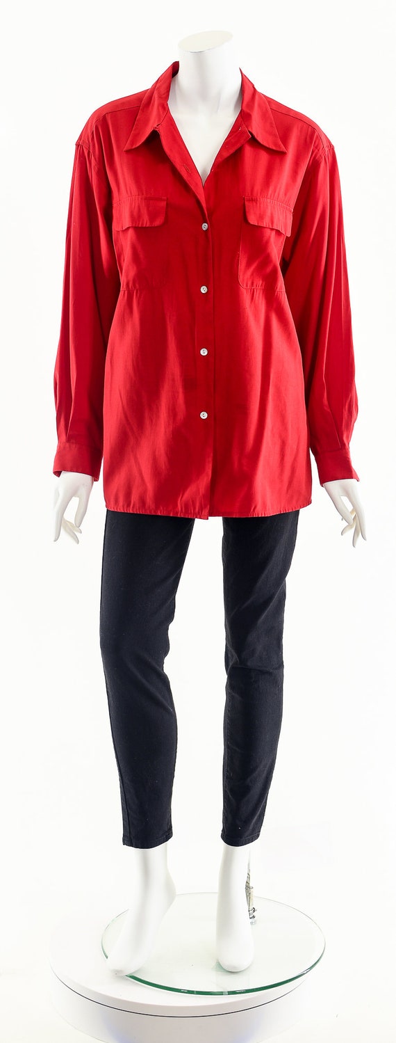 Red Button Down Blouse - image 4