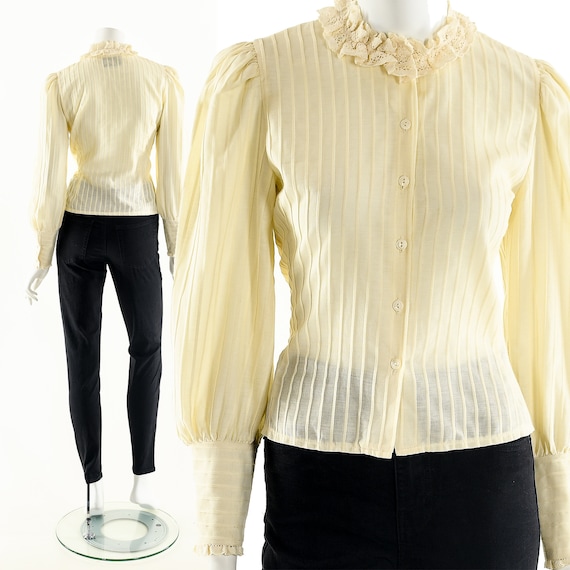 Cream Victorian Blouse,High Neck Top,Edwardian Sty