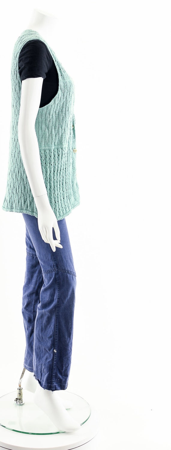 Sea Green Crochet Knit Cardigan Vest - image 5