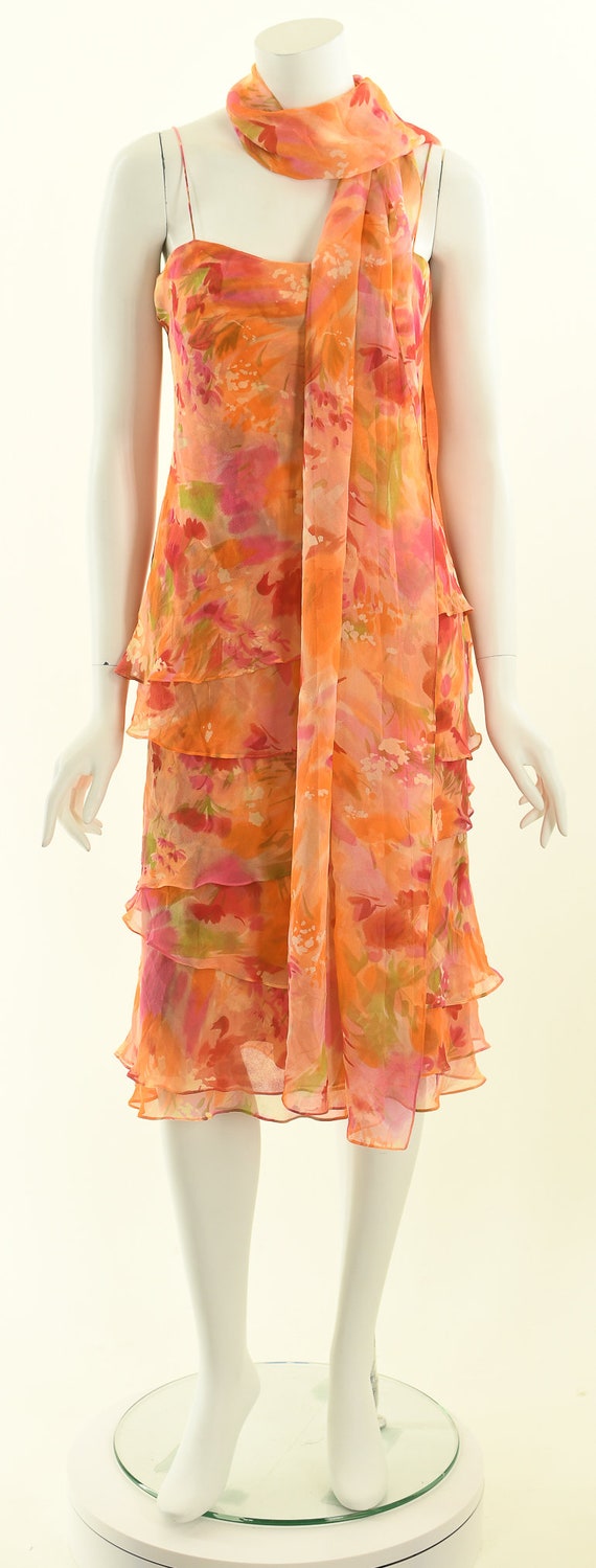 Watercolor Silk Dress,20s Inspired Tea Dress,Ruff… - image 4